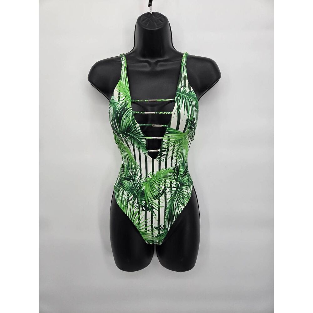 Tinibikini One-Piece Swimsuit Size XS Tropical Deep V Lace Up Back